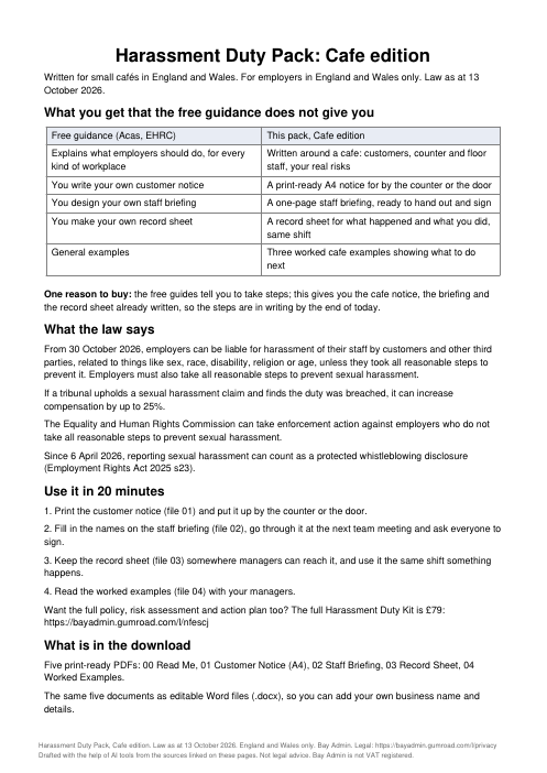 Sample page: page 1 of the Read Me file in the café pack